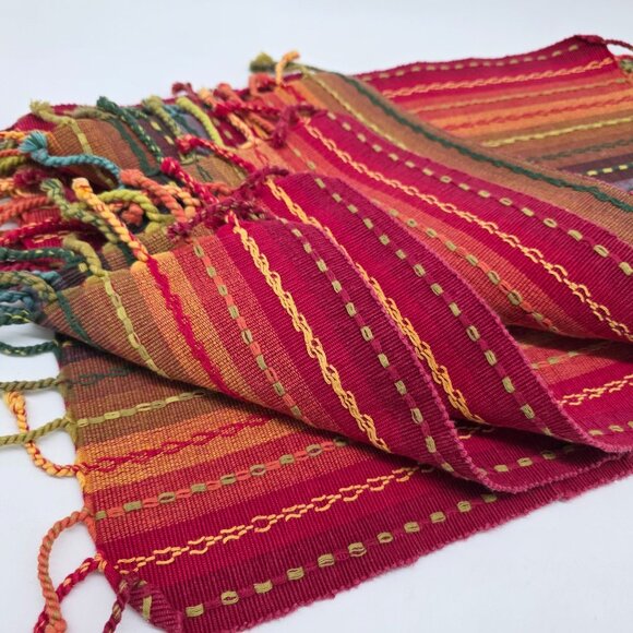 Handwoven Multicolor Striped Tablemats With Tassels Set of 5 Boho Style - Picture 4 of 9